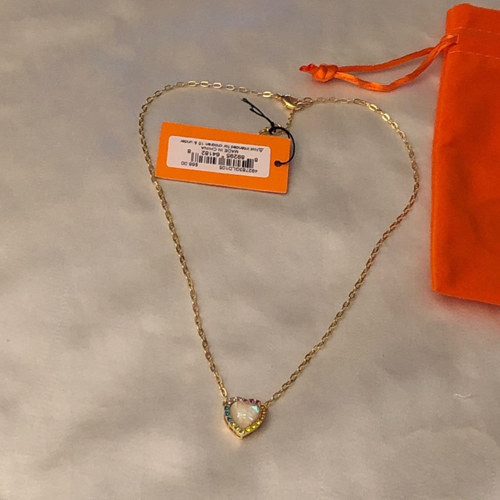 Kurt Geiger London Gold Tone Opal Heart Rainbow Crystal Pendant Necklace NWT - Picture 13 of 14